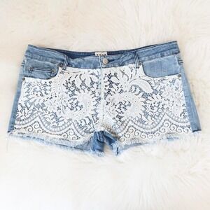 Haute Hippie Lace Overlay Denim Shorts